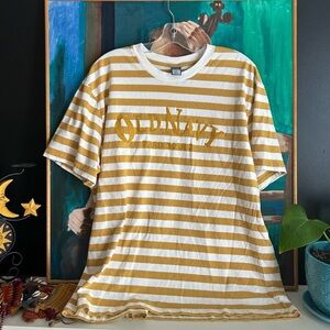 Old Navy Yellow and White Striped Embroidered Top XL